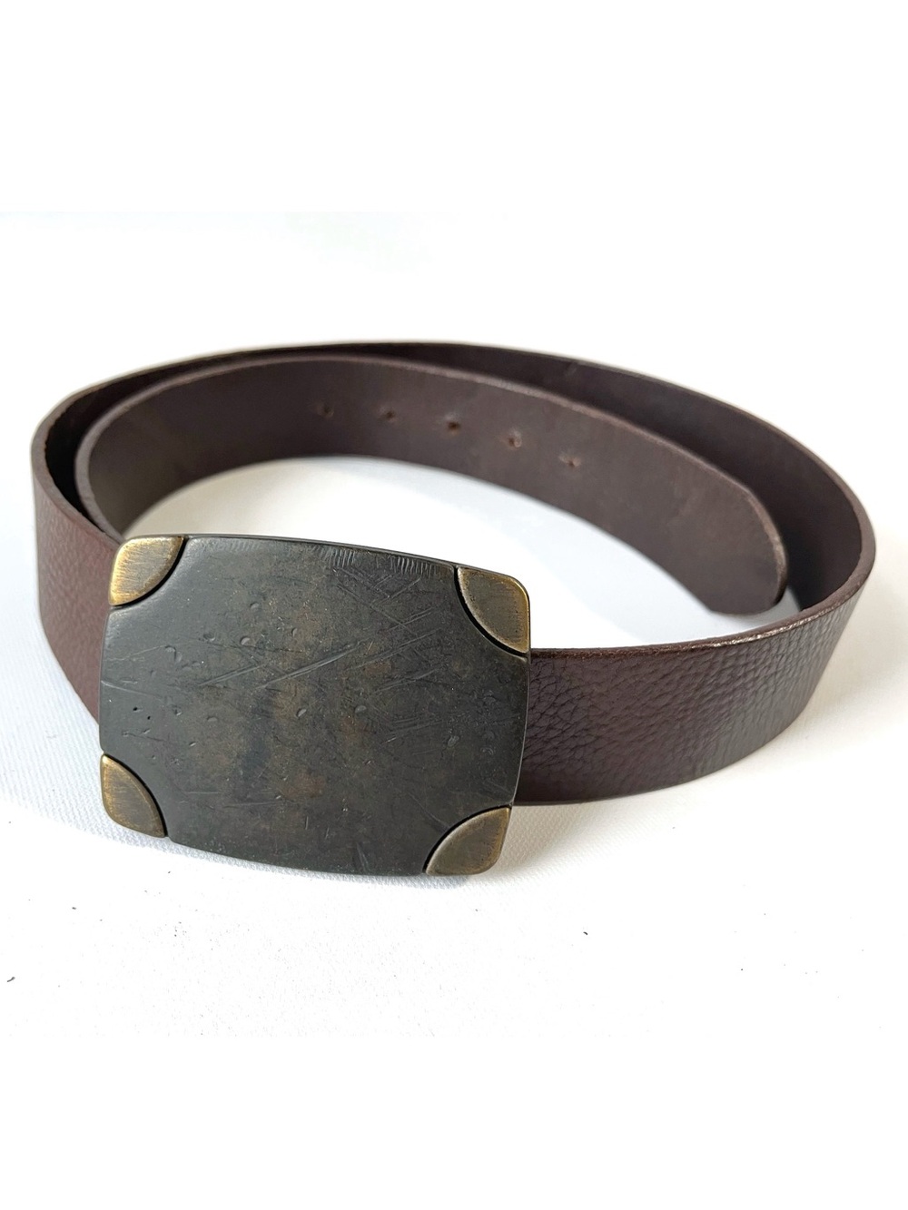 Vintage BANANA REPUBLIC 40in Leather Belt Italy Big Buckle Ladies Mens Unisex
